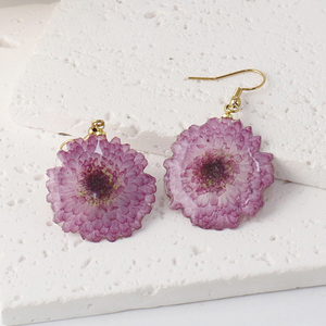 Boucles d'oreilles pendantes en acier inoxydable avec fleurs séchées véritables, hortensia pressé fait main, cadeau tendance pour <span class=keywords><strong>femme</strong></span> - Product Image 4