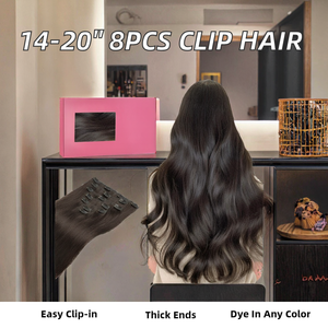 Extensions de cheveux humains teints à clipser, 14-20 pouces, 100g/8 pièces, 17 pièces, couleur noir naturel, cheveux vierges Remy bruts, grand stock - Product Image 2