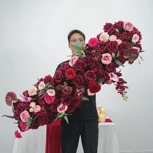 Factory Custom Silk Fabric Flowers Artificial Decoration <b>Runner</b> Silk Roses Deep <b>Red</b> Flower <b>Runner</b> Wedding Stairs Decor - Product Image 1