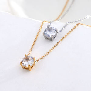 Collier pendentif rond simple en acier inoxydable plaqué or 18 carats PVD, collier géométrique en zircon, bijoux de <span class=keywords><strong>naissance</strong></span>, cadeaux - Product Image 1