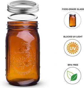 Bocaux Mason en verre ambré personnalisés de 32 oz à large ouverture avec couvercle hermétique, parfaits pour la mise en conserve, la fermentation des cornichons et la confiture - Product Image 6