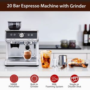 Cafetera Eléctrica Semiautomática de Espresso y Americano con Bomba de Presión de 20 Bares y Carcasa Completamente Metálica para Uso en Oficina y Hogar - Product Image 4