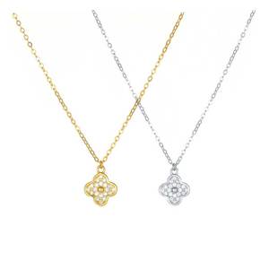 Kalung Perak Sterling 925 SPJ Grosir, Berlian Penuh Bentuk Semanggi Empat Daun, Rantai Klavikula Bertabur Zirkonia Kubik untuk Wanita - Product Image 1