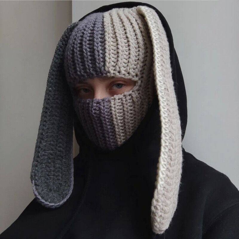 Funny Crochet Bunny Ear Balaclava - Winter Fun & Comfort