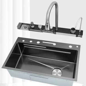 Đôi thác nước mưa thông minh thác nước đôi Bát vuông đánh bóng thép không gỉ Bồn Rửa Nhà Bếp truy cập lớn lưu vực vòi Nano - Product Image 4