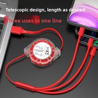 Kabel Pengisi Daya 3 in 1 Retractable TPE L Micro USB USB-C Pengisian Cepat Portabel Gantungan Kunci untuk iPhone Android Samsung Perjalanan