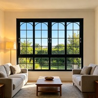 Ventana Corredera de Aluminio con Arco Francés Personalizada de Fábrica, Ventana Decorativa con Rejilla para Casa Residencial o Villa