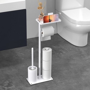 Portarrollos de papel higiénico de pie Sea Shark con dispensador de toallitas y soporte para cepillos, diseño metálico de 3 niveles para almacenamiento en el baño - Product Image 3