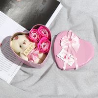3 Pcs/Box Valentine Jour Ours Rose Fleur de Savon Coeur Cadeau Boîte Parfumée Corps Bain De Pétale De Savon De Noce Fournitures Décor À La Maison