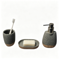 Ensemble d'accessoires de salle de bain en pierre de ciment avec base en bambou, 3 pièces : distributeur de lotion, gobelet, porte-savon, kit de bain, décoration pour la maison et l'hôtel