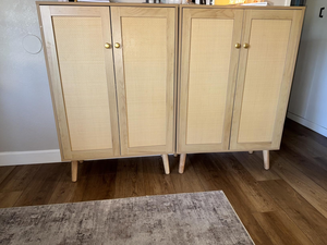 <span class=keywords><strong>Armoire</strong></span> à chaussures en rotin naturel à 6 niveaux, <span class=keywords><strong>armoire</strong></span> de rangement d'entrée à 2 portes avec étagère réglable, buffet haut pour couloir, salon - Product Image 1