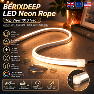BERIXDEEP Top View 1010 Corde néon DC24V 5&<span class=keywords><strong>10W</strong></span>/M IP67 Étanche Bande néon en silicone flexible pour projets extérieurs - Product Image 1