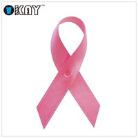 Épinglette de sensibilisation au cancer du sein en ruban rose de la marque OKAY, 100 % polyester, écologique, tissu satiné simple face, faite à la main, vente en gros