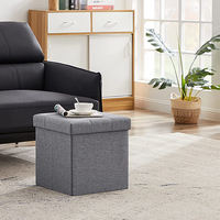Boîtes de rangement de tabouret pouf pliant en tissu de lin carré moderne de bonne qualité avec couvercle en bois