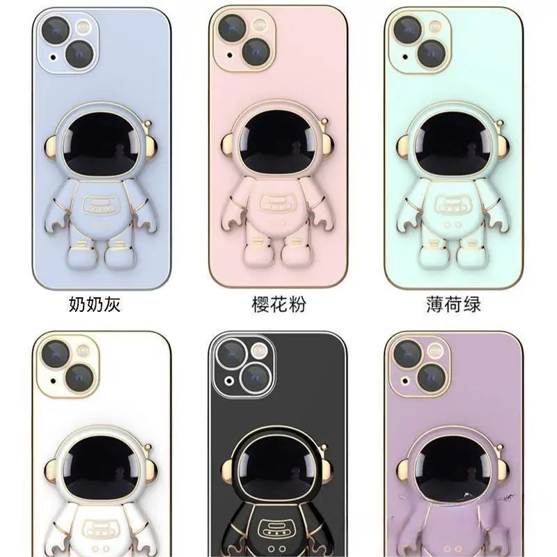 Luxe Hoesje Voor Iphone 14 13 12 11 Pro Max Cover Custom Siliconen Telefoonhoesje Met Astronaut Telefoonhouder Stand