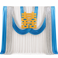 Rideau de fond de scène de mariage bleu roi à sequins argentés, draperie en chiffon blanc pour la décoration de scène de mariage chinois