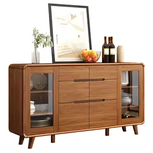 Chinese style solid wood frame tea and wine cabinet with dining edge, modern and simple kitchen storage, high home living room,