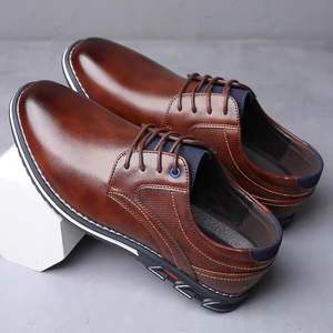 Nouvelles chaussures pour hommes, chaussures en cuir décontractées à lacets, chaussures habillées formelles, semelle souple, semelle épaisse antidérapante, chaussures polyvalentes - Product Image 2