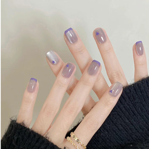 2023 de gama alta otoño ojo de gato borde púrpura corazón puntas francesas pegatinas de uñas falsas populares desmontables - Product Image 2