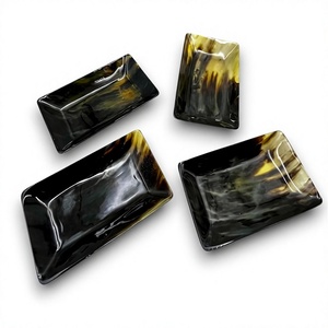 Plateau de service ovale en corne de buffle écologique, fait main, 9x4,5 pouces, forme naturelle, assiette décorative pour la maison, le bar ou la table - Product Image 1