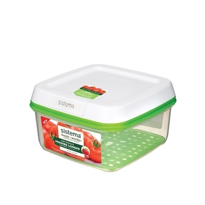 Contenitore per alimenti quadrato Sistema Fresh Works da 2,6 litri con coperchio verde e strato di ventilazione per una maggiore freschezza - Product Image 1