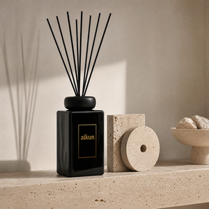 Aikun Large Capacity Rectangular Black Glass <b>Reed</b> <b>Diffuser</b> with Fiber Sticks Boxed Packaging Continuous Scent for Living Rooms - Product Image 3