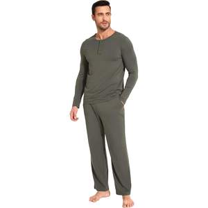 Pyjama de luxe confortable pour homme, ensemble de pyjama en viscose de bambou pour homme, manches longues, 2 pièces, vêtements de nuit avec poches, vêtements de détente - Product Image 1