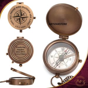 Personalized Brass Vintage Style Working <b>Compass</b> <b>Engraved</b> Custom Gift Portable Handheld for Hiking Outdoor Use - Product Image 2