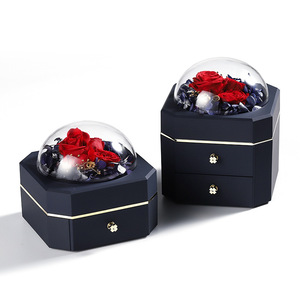 Caja de embalaje de joyería de una sola capa con cajón para anillos de flor eterna, superventas transfronteriza al por mayor, caja para propuesta de matrimonio/aniversario - Product Image 4