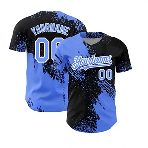 Maillot de baseball personnalisé par sublimation, unisexe, bleu et noir, col en V, polyester respirant, manches courtes, adulte, toutes saisons - Product Image 1