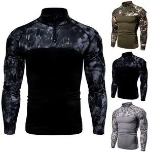 Nieuw Slank Fit Camouflage Casual Opstaande Kraag Katoenen Herfst Jeugd Tactisch T-Shirt