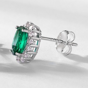 Pendientes Retro Ovalados con Esmeralda Cultivada en Laboratorio, Plata de Ley S925, Gema de Color Completo, Joyería de Lujo Ligero para Mujer - Product Image 4