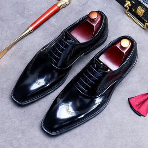 2025 Luxury Bright Noodle Shoes Men's Business Formal Dress Oxford Lace Handmade Factory ASTON M.JAZZ <b>Pointed</b> Toe Anti-Slip - Product Image 1