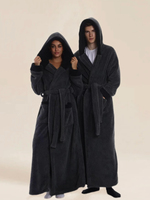 Peignoir de bain ultra doux et chaud à capuche pour couples, en polaire corail épaisse, longueur intégrale, avec ceinture, pour la maison, l'hôtel, le spa, la détente nocturne