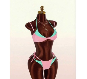 PEEQI L9733 Set Bikini Estivo Sexy da <span class=keywords><strong>Donna</strong></span> all'Ingrosso, Costumi da Bagno per Vacanze al Mare, Top Halter Senza Maniche e Pantaloncini per Donne - Product Image 3
