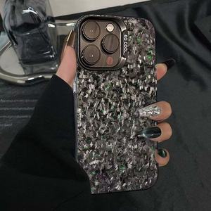 Glitter Black <strong>Stone</strong> Printing Electroplated Silver Key TPU PC Mobile Phone Cover <strong>Case</strong> for <strong>Iphone</strong> 11 12 13 14 15 16 17 18 Pro Max - Product Image 1