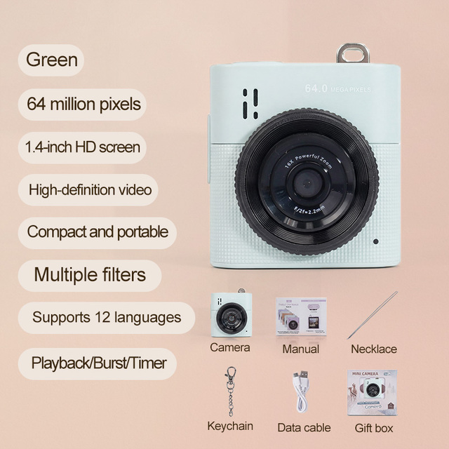 S5 Party 2.5K Mini Camera 64MP 1.4 Inch IPS Screen 16X Zoom Multilingual Pocket Video Camcorder for Daily Life Record Events