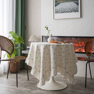 Cổ Điển Xù Vòng Khăn Trải Bàn Màu Xanh Hoa Trang Trại <span class=keywords><strong>60</strong></span> Inch Cotton Linen Bảng Bìa Cho Sử Dụng Hàng Ngày - Product Image 6