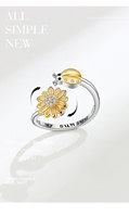 Bague de rotation en laiton ouverte pour femmes, bijoux anti-stress pour mariage, forme ovale, motif abeille et tournesol