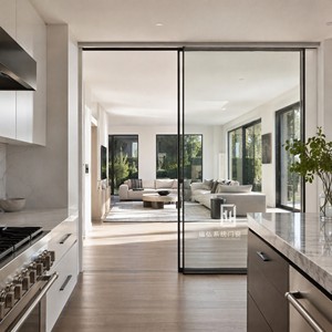 Puerta <span class=keywords><strong>Corredera</strong></span> Ultra Delgada para Cocina, Aislamiento Térmico y Acústico, Marco de Aleación de Aluminio Negro Mate para Bodega o Sala de Estar - Product Image 5