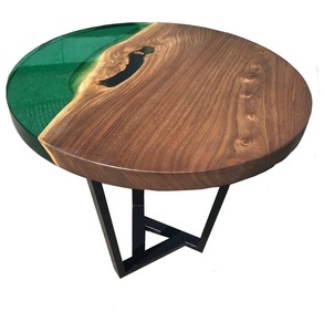 Mobilier design haut de gamme en bois massif Live Edge & Table basse époxy verte Table centrale élégante - Product Image 1