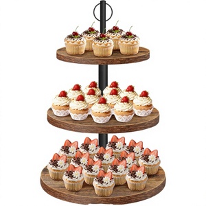 OugeWood Soporte Redondo Rústico de Madera de 3 Niveles para Cupcakes, Base de Pedestal con Acabado Pulido, Tamaño Grande para Bodas, Cumpleaños, Baby Shower - 1 Unidad - Product Image 2
