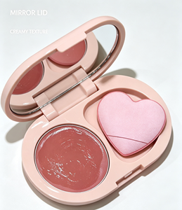 Fard à joues compact bicolore OEM ODM, deux tons pêche et rose, couleurs personnalisées, emballage avec logo, cosmétique pour la vente en gros - Product Image 1