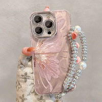 Coque de téléphone en maille à pois motif éléphant bébé avec cordon pour iPhone 15 Pro Max, modèles haut de gamme 16 et 13