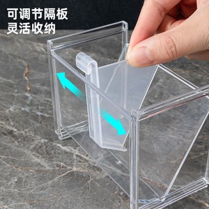 Organisateur de cosmétiques en acrylique transparent, boîte de rangement de bureau empilable à double couche avec séparateurs pour pinceaux de maquillage et rouges à lèvres - Product Image 3