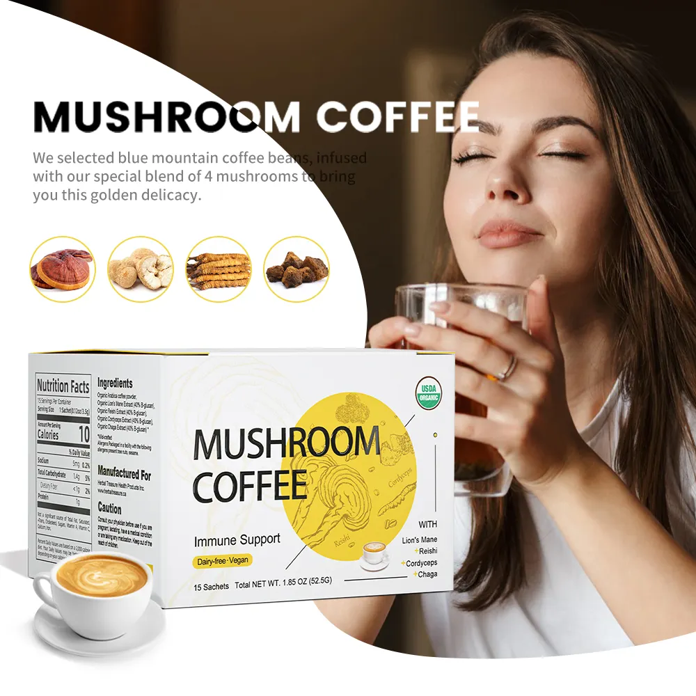 Wholesale Price Herbal Extracts Supplements Ganoderma Lions mane Chaga Cordyceps Mushroom Instant Coffee