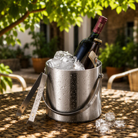 Seau à glace haut de 2 litres et 3 litres en argent avec support et poignée de transport pour vin, champagne, bière, KTV, clubs, bars, fêtes