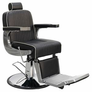 Sillón de Barbería Hidráulico de Lujo en Cuero PU Negro con Detalles Cromados, Sillón Reclinable para Peluquería, Corte de Cabello y Afeitado - Product Image 5