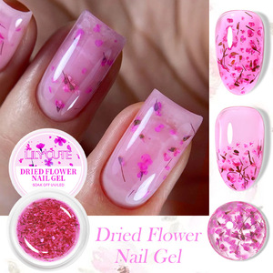 Gel à ongles transparent haute brillance avec fleurs séchées, paillettes scintillantes, gel de manucure floral pour salon, vente en gros - Product Image 5