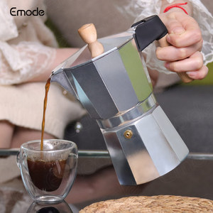 Mini Machine à expresso de voyage, cafetière <span class=keywords><strong>italienne</strong></span> Portable sur cuisinière, cuisinière en aluminium, cafetière Moka à 6 tasses avec poignée en bois - Product Image 4